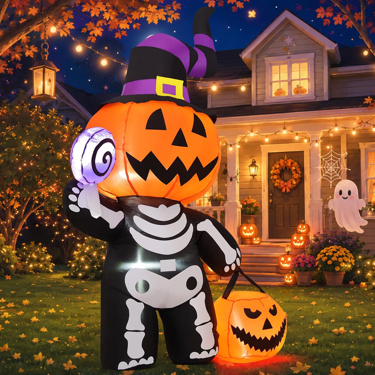 6 FT Inflatable Pumpkin Skull Outdoor Decoration with Built-in LEDs A8367