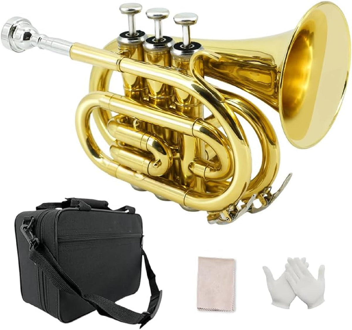 Bb Flat Brass Pocket Trumpet with 7C Mouthpiece J451