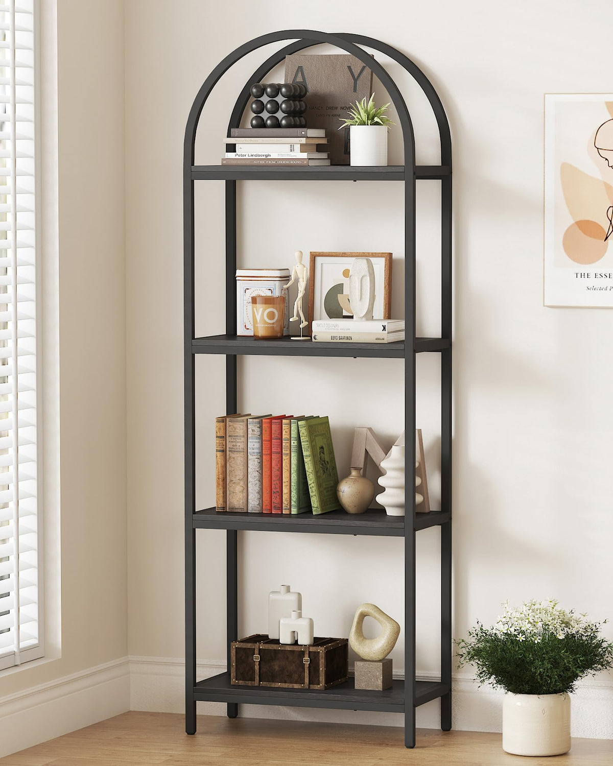 4 Tier Arched Black Bookshelf N6223