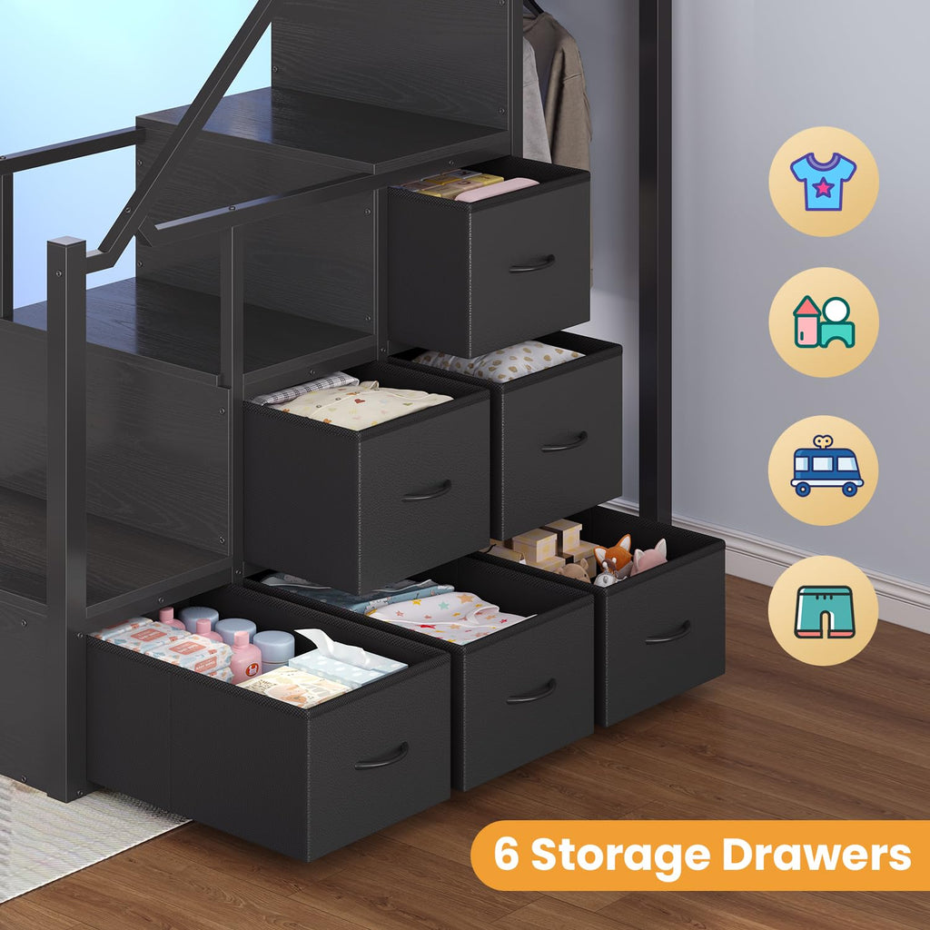 Full Size Loft Bed with Desk and Storage Stairs H985032