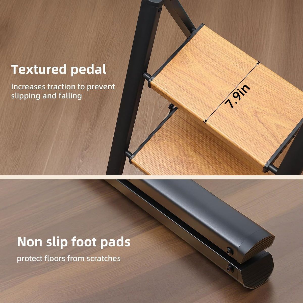 2 Step Folding Ladder, Black & Woodgrain A94230
