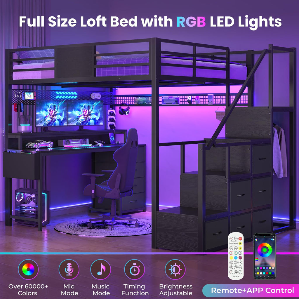 Full Size Loft Bed with Desk and Storage Stairs H985032