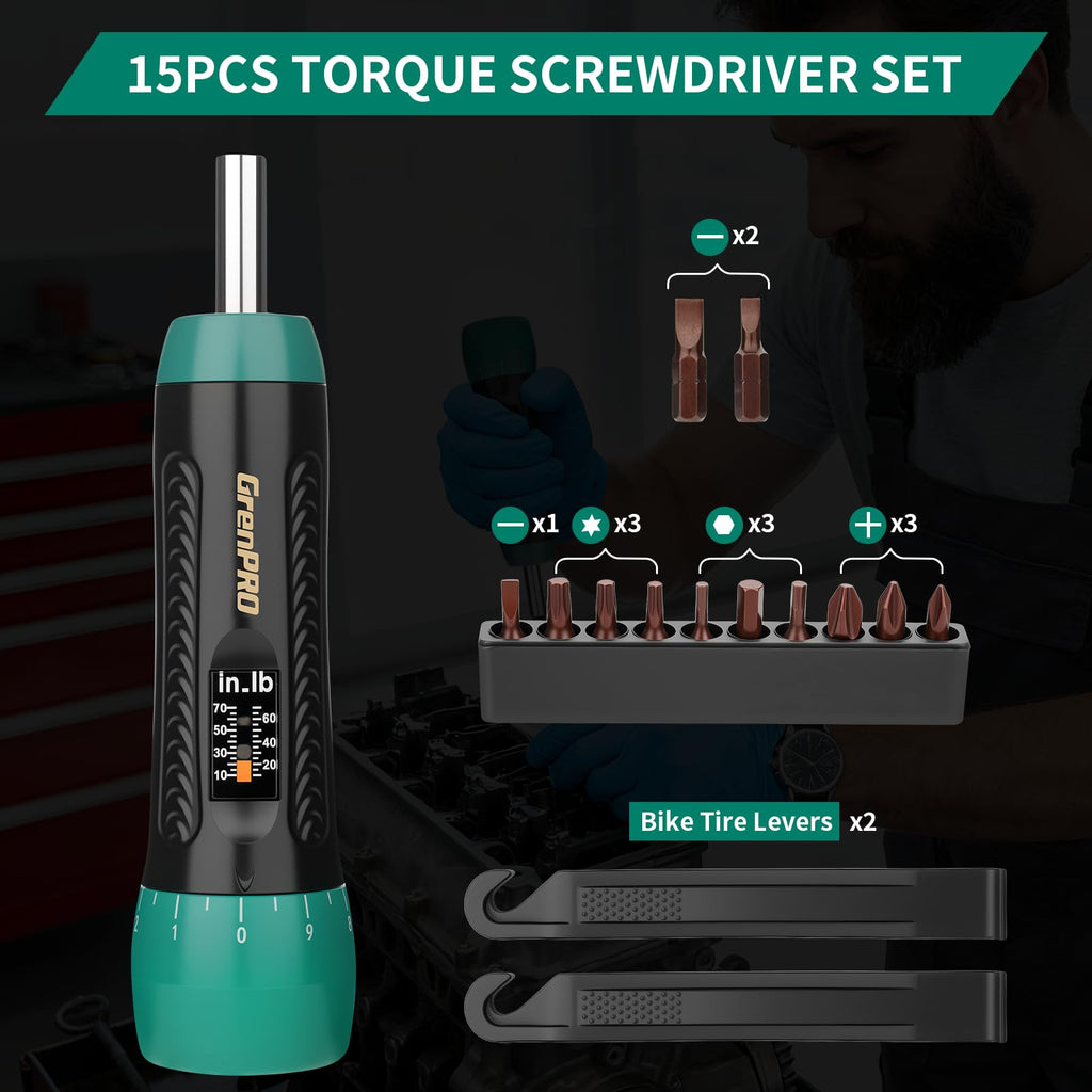 Torque Screwdriver 5-70 in-lb 1/4" Drive Precision Driver Set X41490