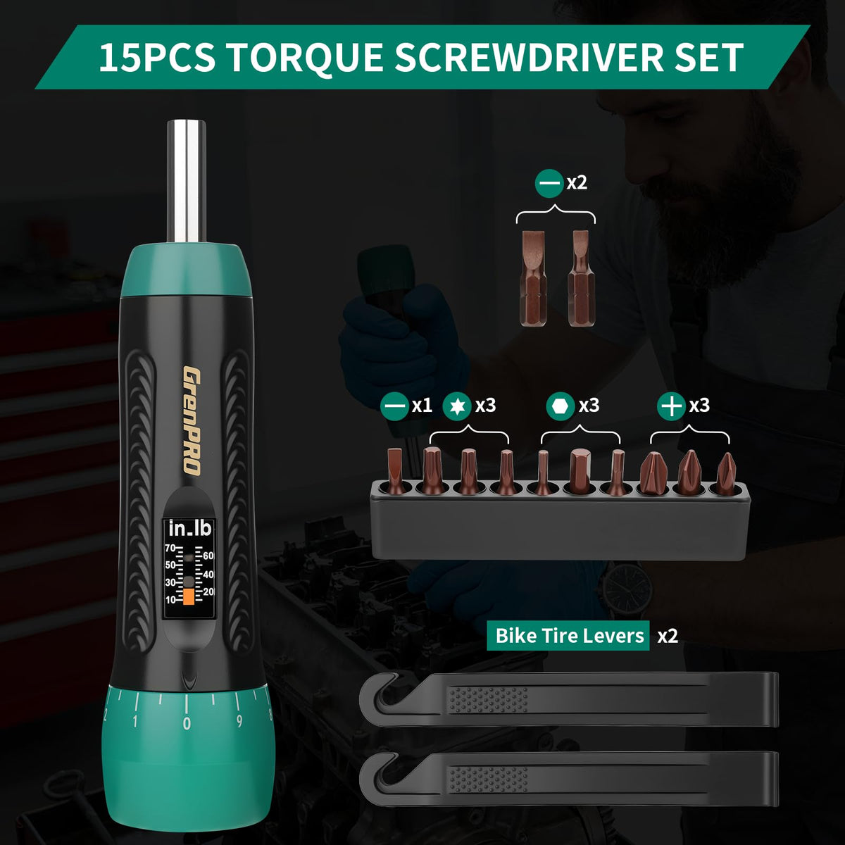 Torque Screwdriver 5-70 in-lb 1/4" Drive Precision Driver Set X41490
