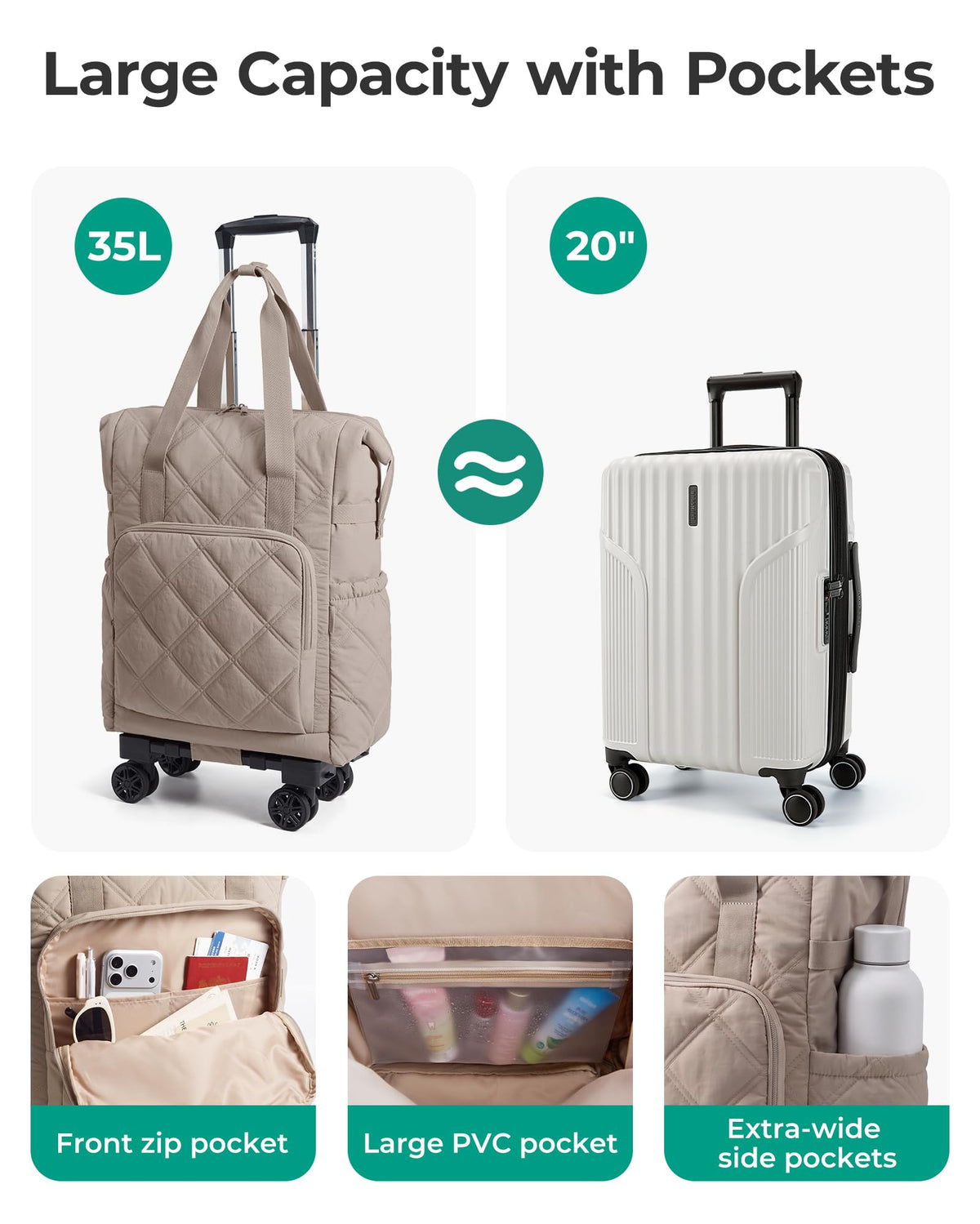 35L Rolling Duffle Bag with Wheels G5581