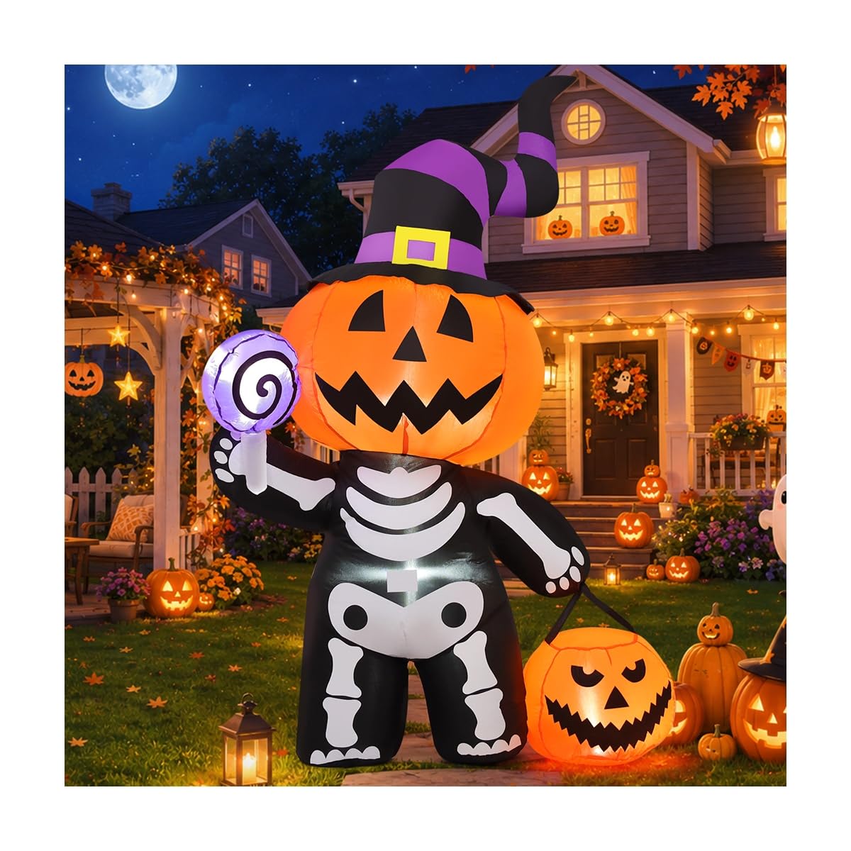 6 FT Inflatable Pumpkin Skull Outdoor Decoration with Built-in LEDs A8367
