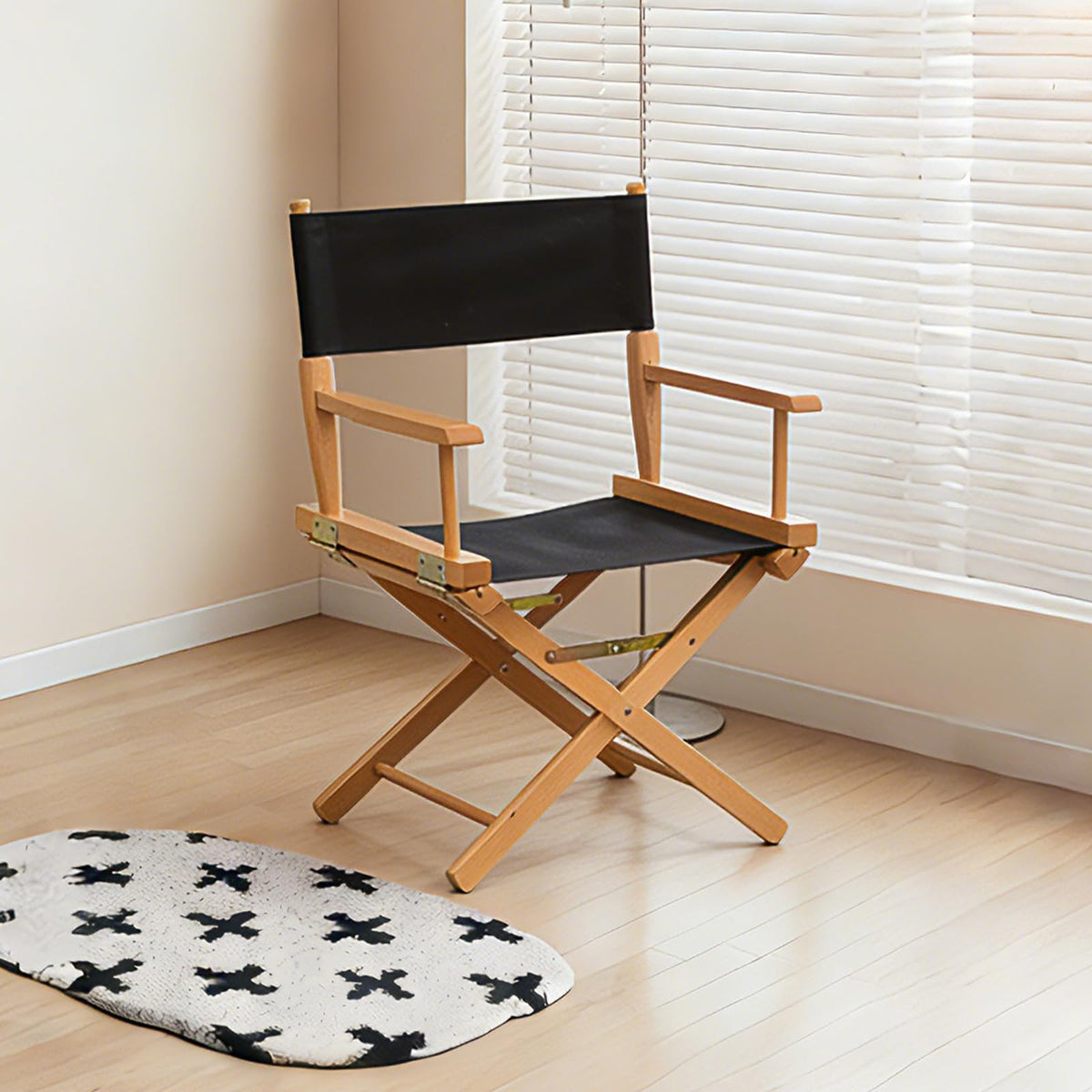 2 PCS Black Solid Wood Folding Director Chairs with Armrests B37273