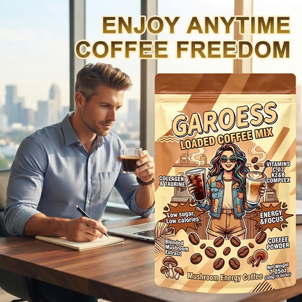 Coffee Mix with Mushroom Collagen Taurine and Vitamin Complex, 20 Servings 2 Pack U3795