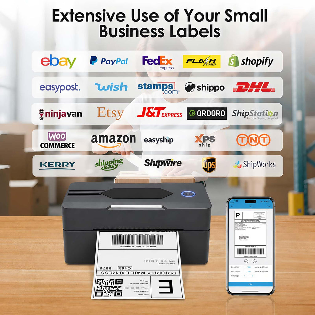 Bluetooth Thermal Shipping Label Printer, 4x6, Matte Black M257717