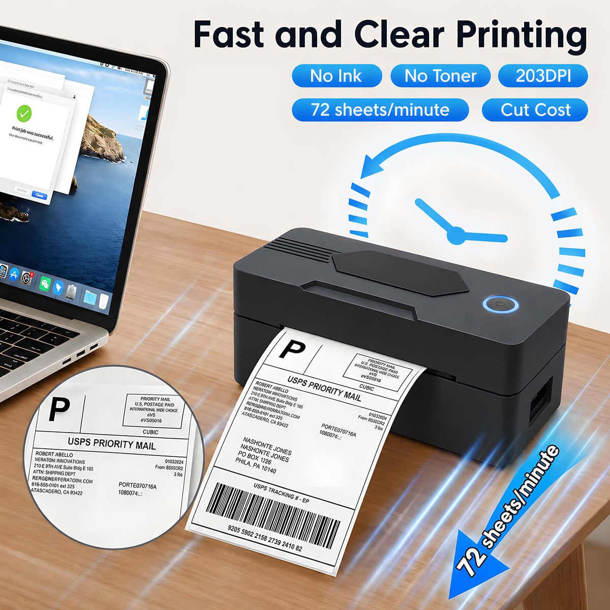 Bluetooth Thermal Shipping Label Printer, 4x6, Matte Black M257717