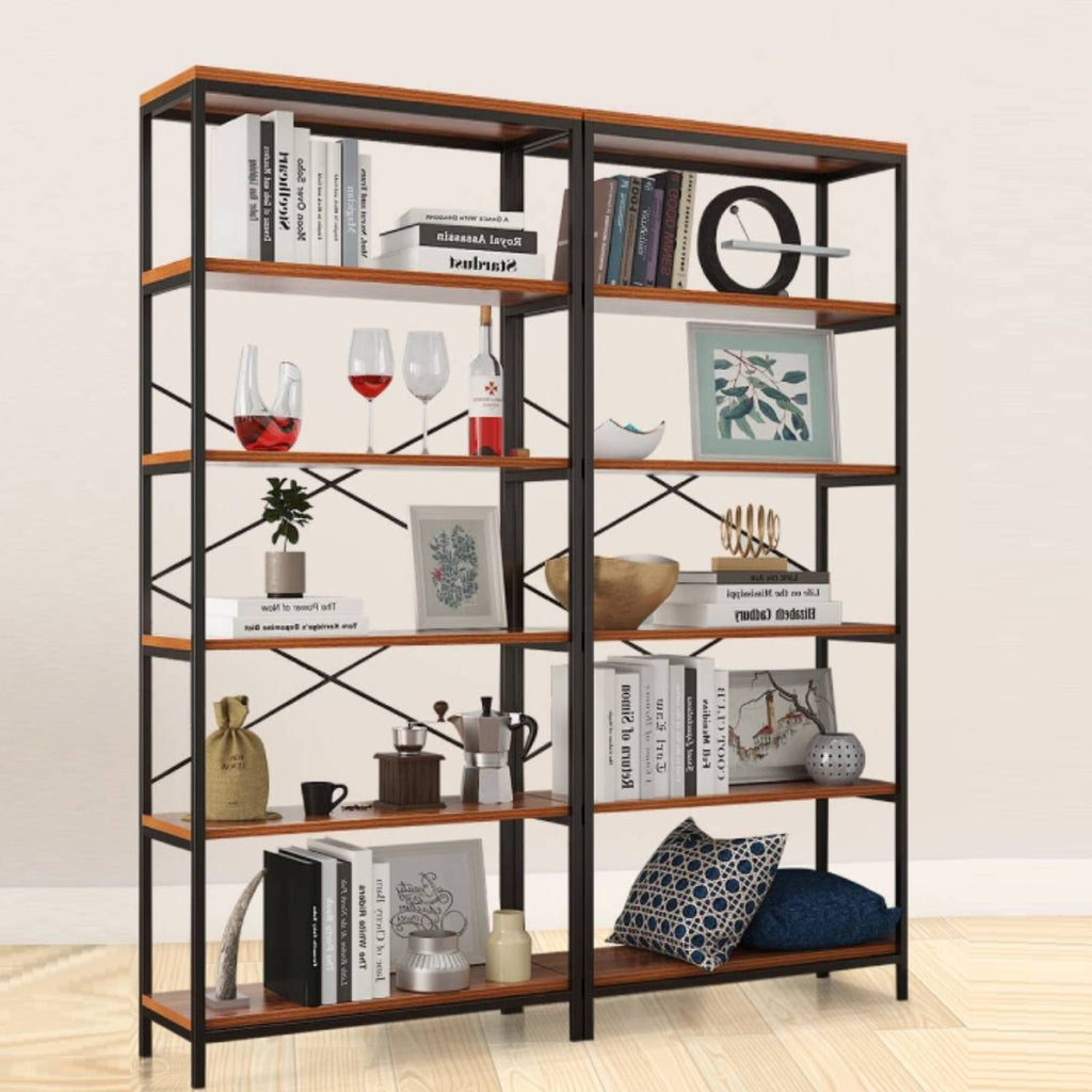71" Tall 5 Tier Wood and Metal Bookshelf W31015