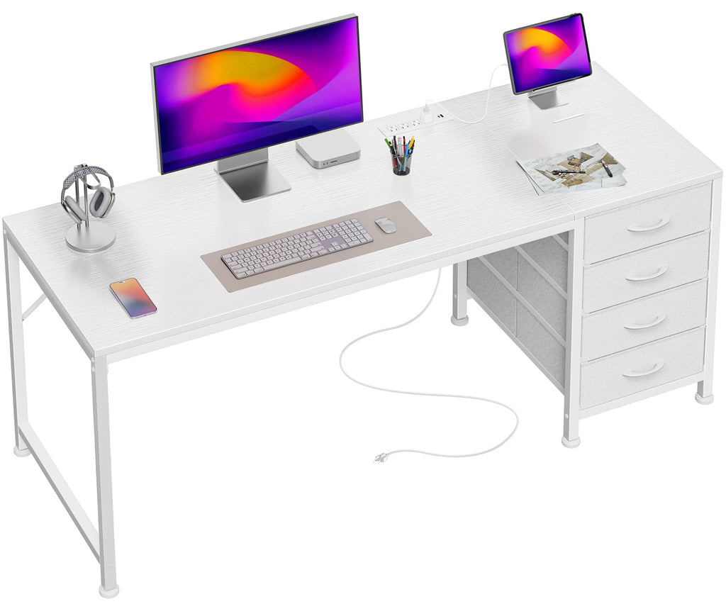 55.1 Inch White Desk with Power Outlets and USB-C Port J696683