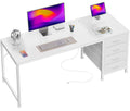 55.1 Inch White Desk with Power Outlets and USB-C Port J696683