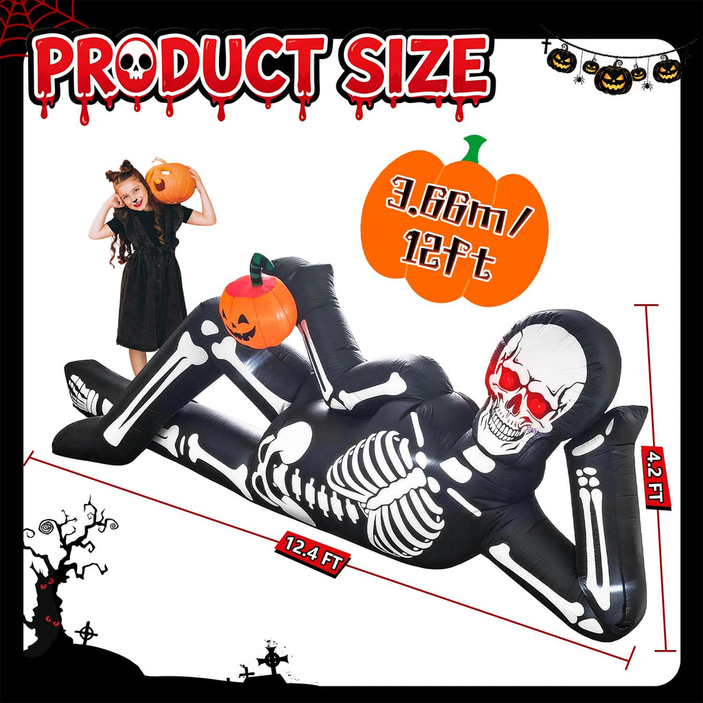 12FT Halloween Inflatable Lying Skeleton Decoration P5424