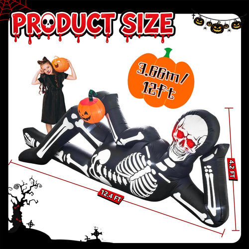12FT Halloween Inflatable Lying Skeleton Decoration P5424
