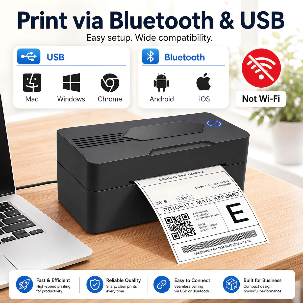 Bluetooth Thermal Shipping Label Printer, 4x6, Matte Black M257717