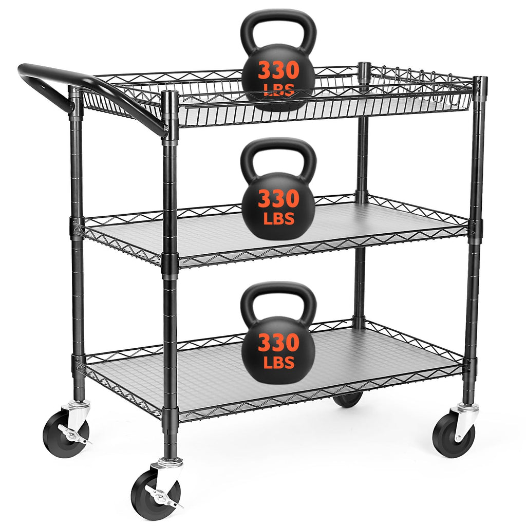 Heavy Duty 3 Tier Rolling Utility Cart with Wheels, Black T922955