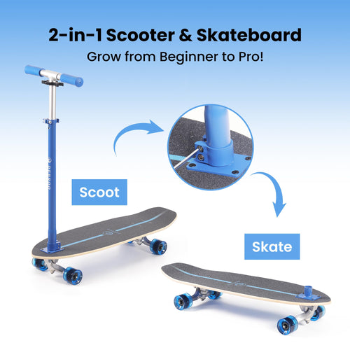2-in-1 Kids Skateboard & Scooter with LED Light-Up Wheels, Adjustable Height, Blue P2736