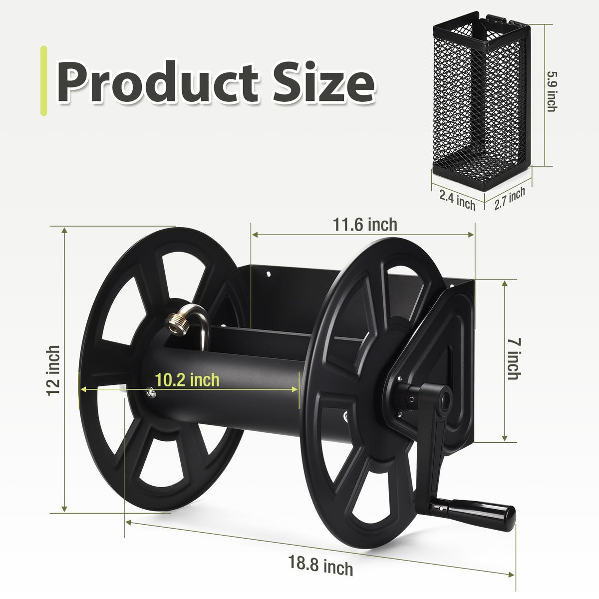 Wall Mounted Hose Reel, Holds 125ft of 5/8-Inch Hose, Black O2035