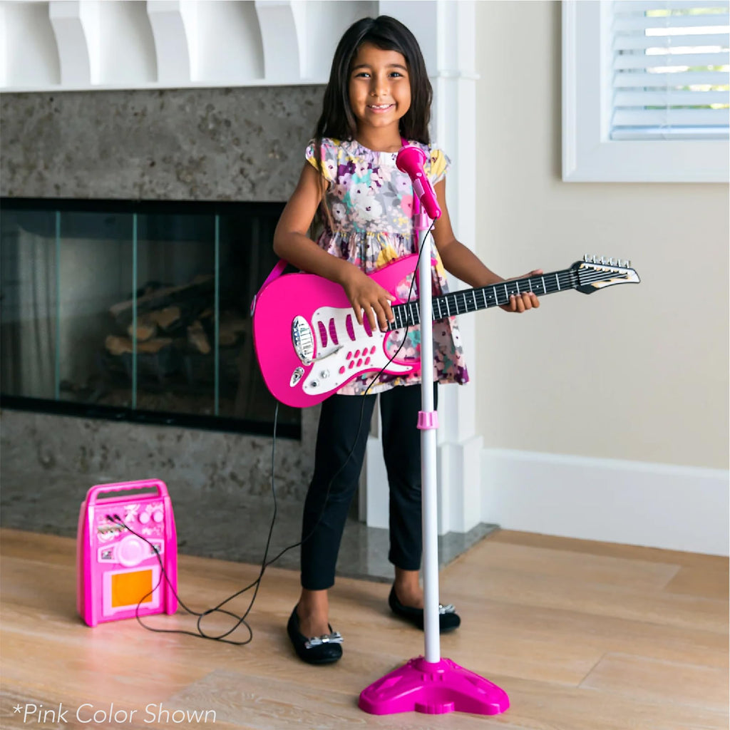 Kids Electric Guitar Set with Microphone & Amp Black T24231