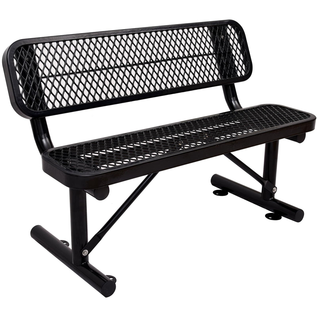 4Ft Black Metal Outdoor Bench with Back X53752