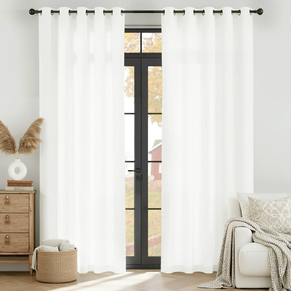 White 84 inches Long Semi Sheer Curtains O8853
