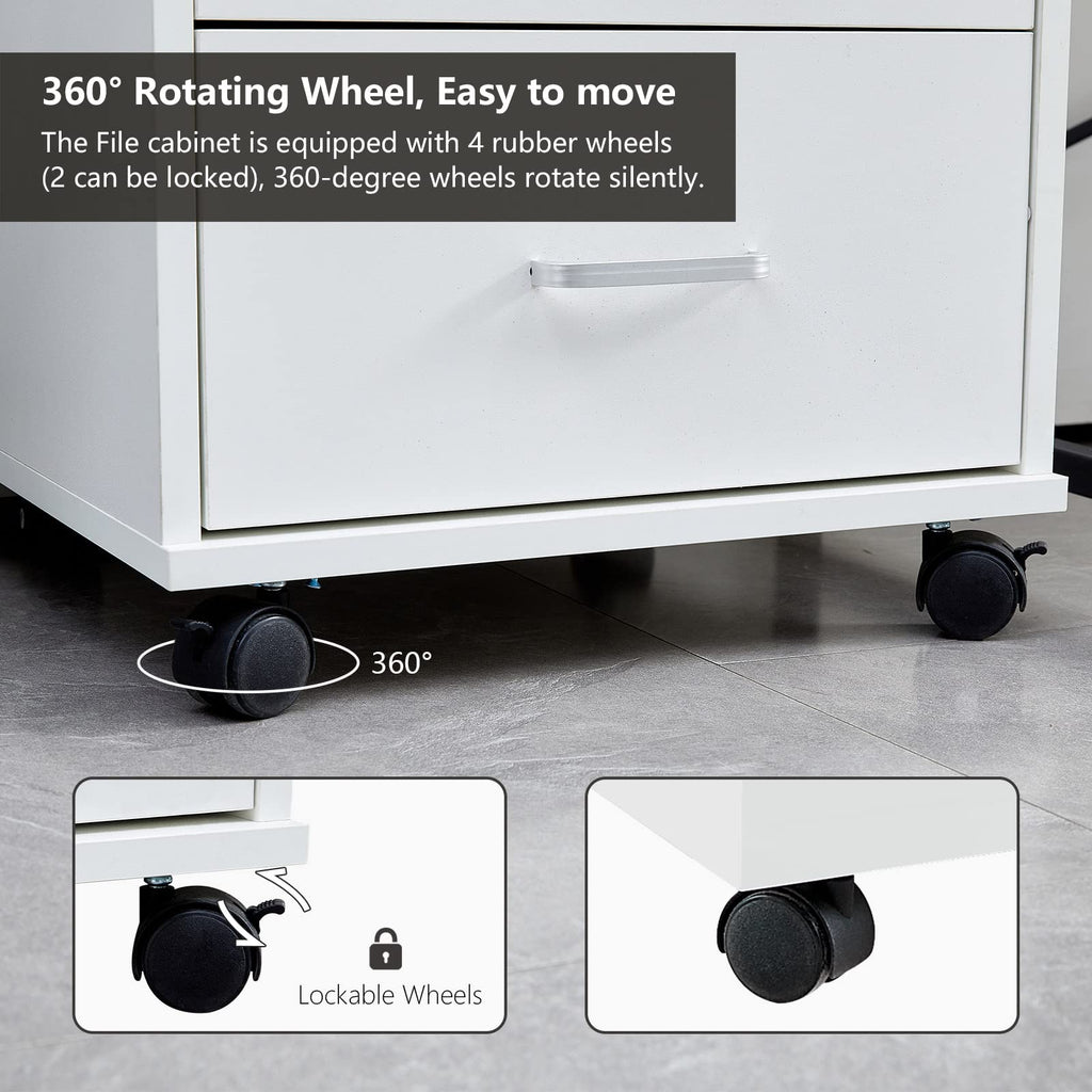White 3 Drawer Rolling Wood File Cabinet D6937