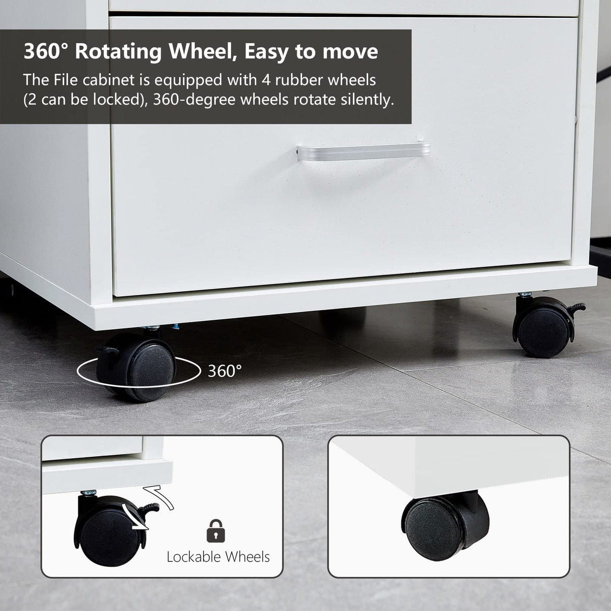 White 3 Drawer Rolling Wood File Cabinet D6937