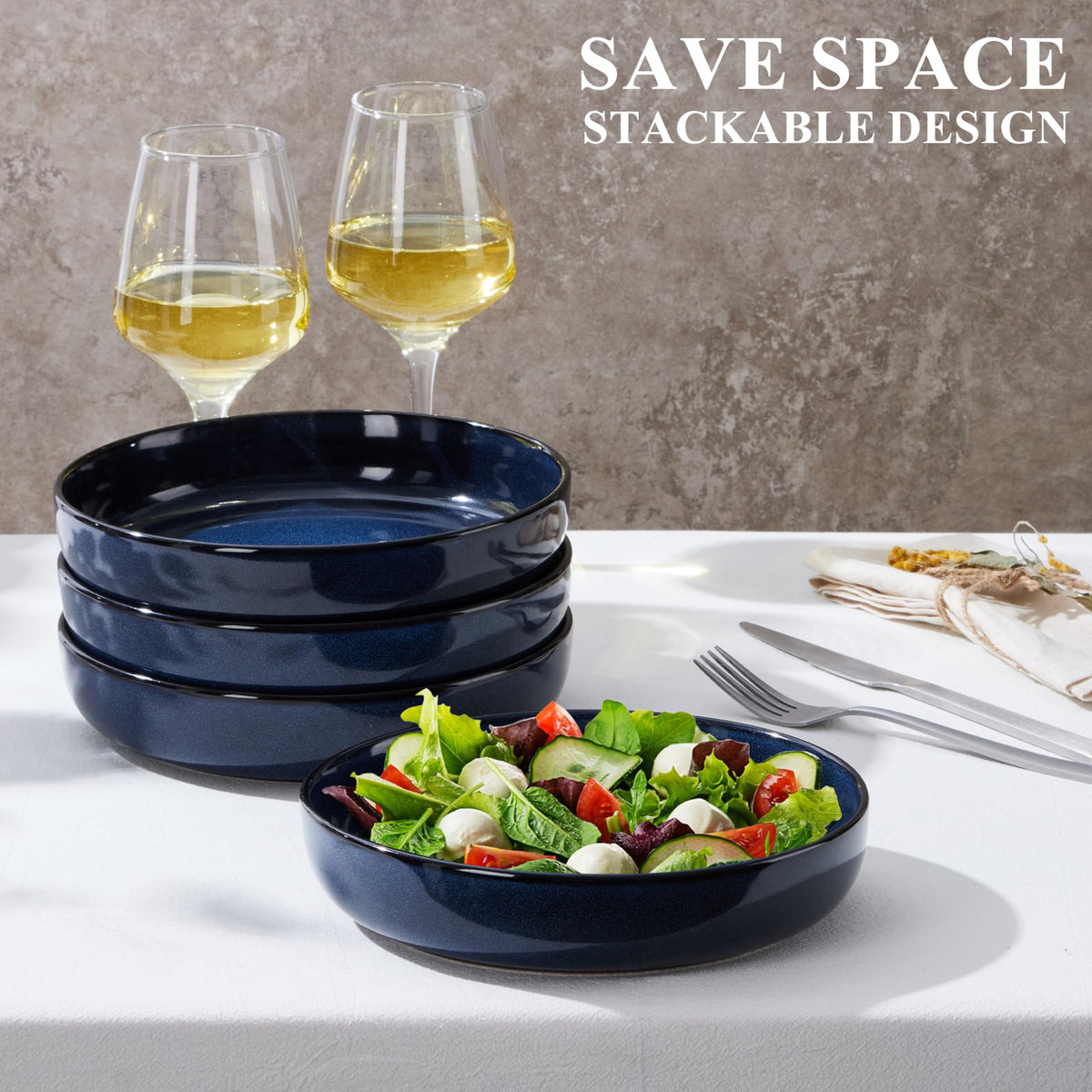 Blue Stoneware Pasta Bowls Set of 4 M375