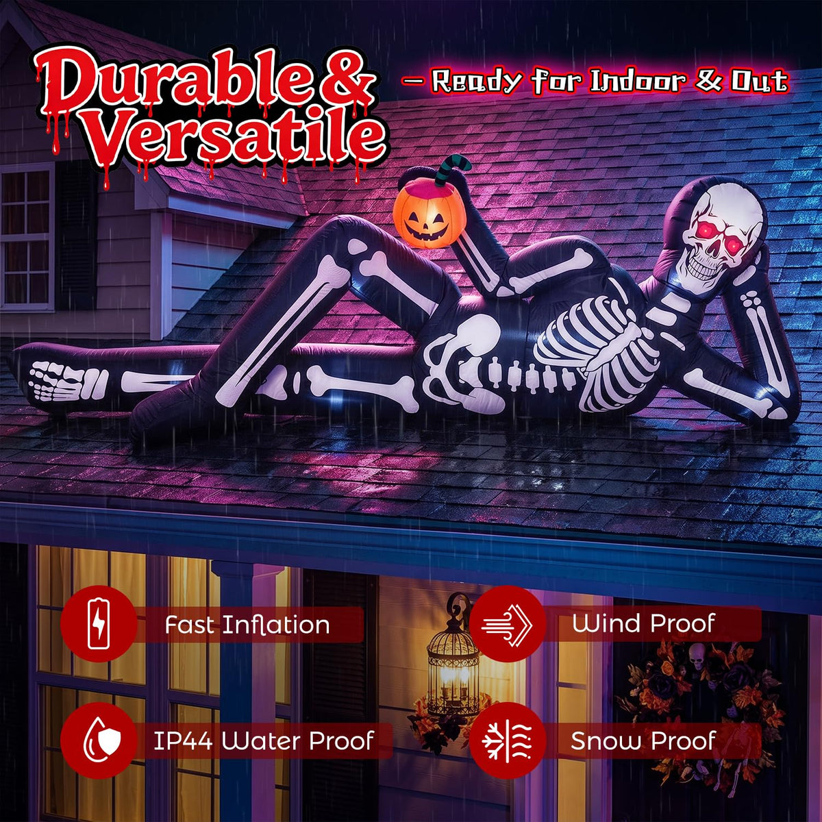 12FT Halloween Inflatable Lying Skeleton Decoration P5424