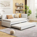 Upholstered Daybed with Trundle Linen Fabric Beige Twin C6682