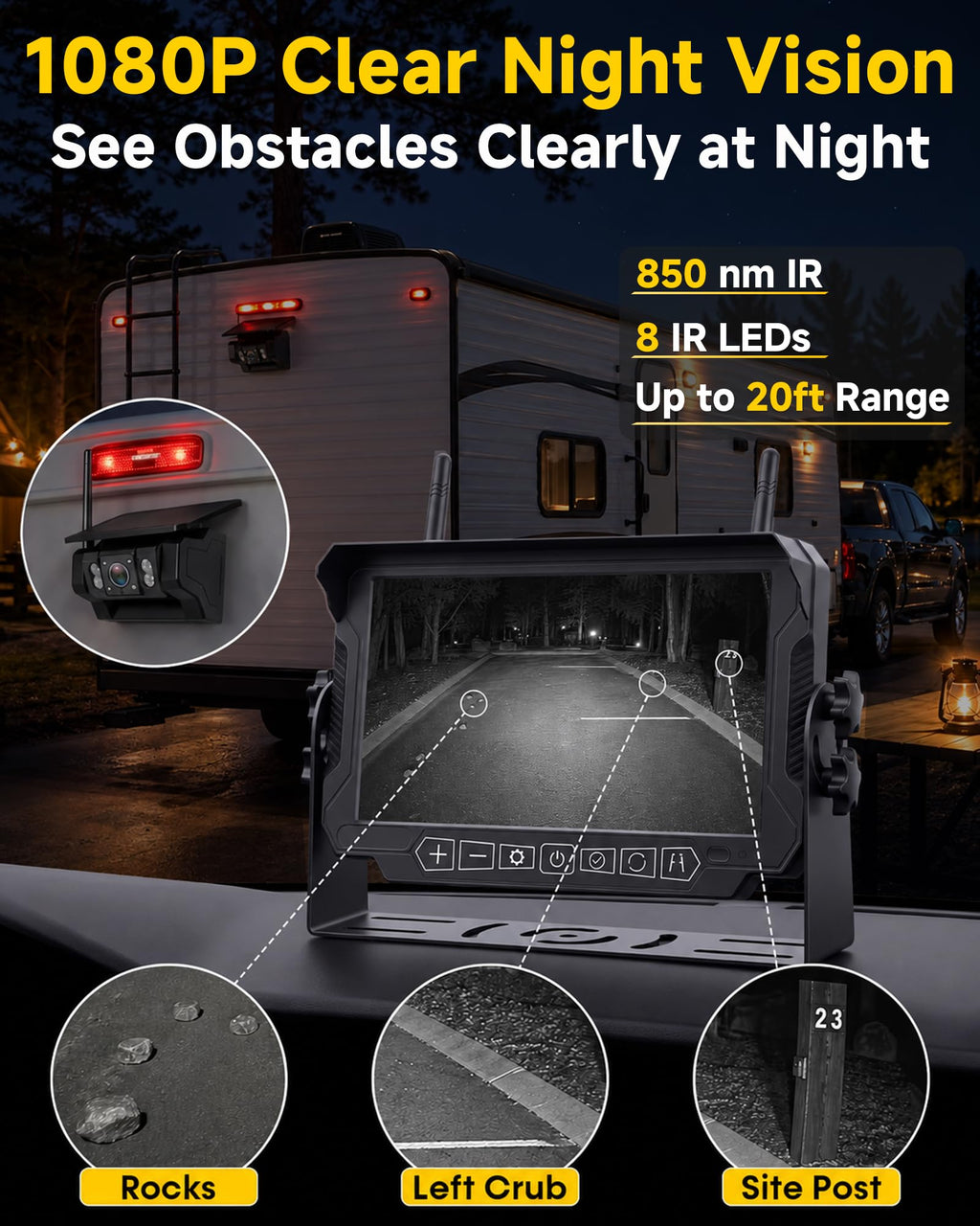 1080P Dual Magnetic Wireless Backup Camera 7" Split-Screen Z7151