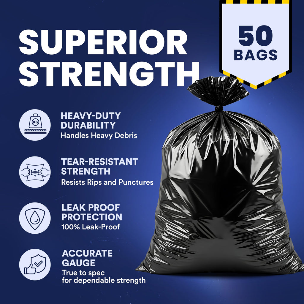 Black Heavy Duty 40-45 Gallon Trash Bags 3.0 Mil 50 Count C23617