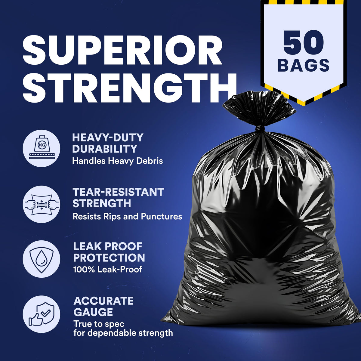 Black Heavy Duty 40-45 Gallon Trash Bags 3.0 Mil 50 Count C23617