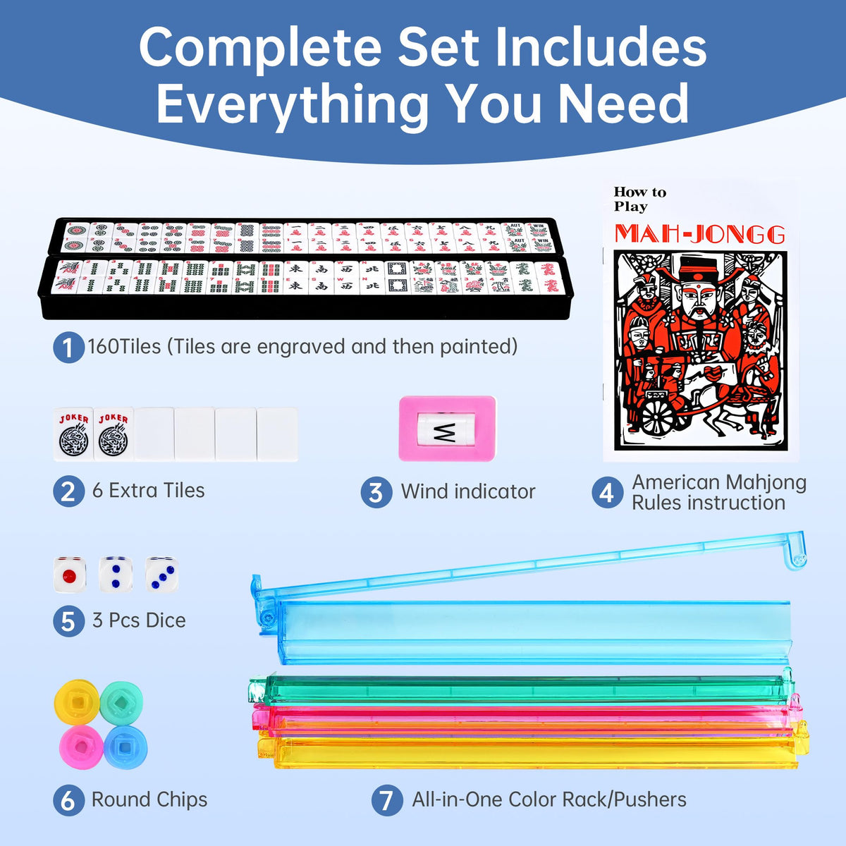 166 Tiles Mahjong Game Set with Blue Carrying Bag Z754