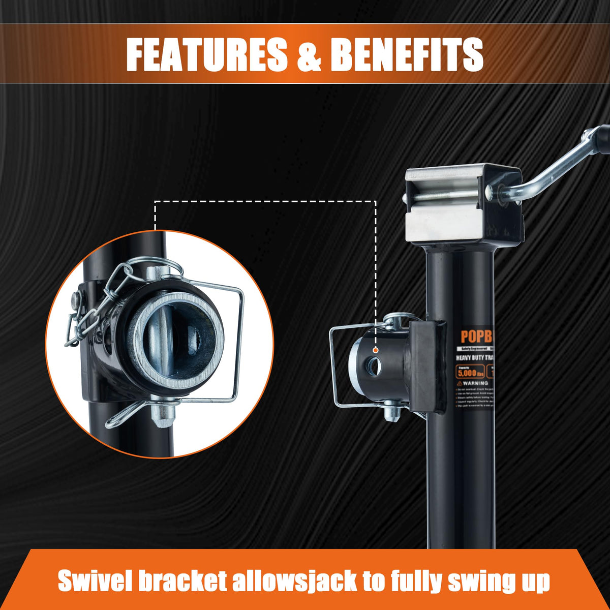 5000lb Weld-on Pipe Swivel Trailer Jack, 10" Vertical Travel T403