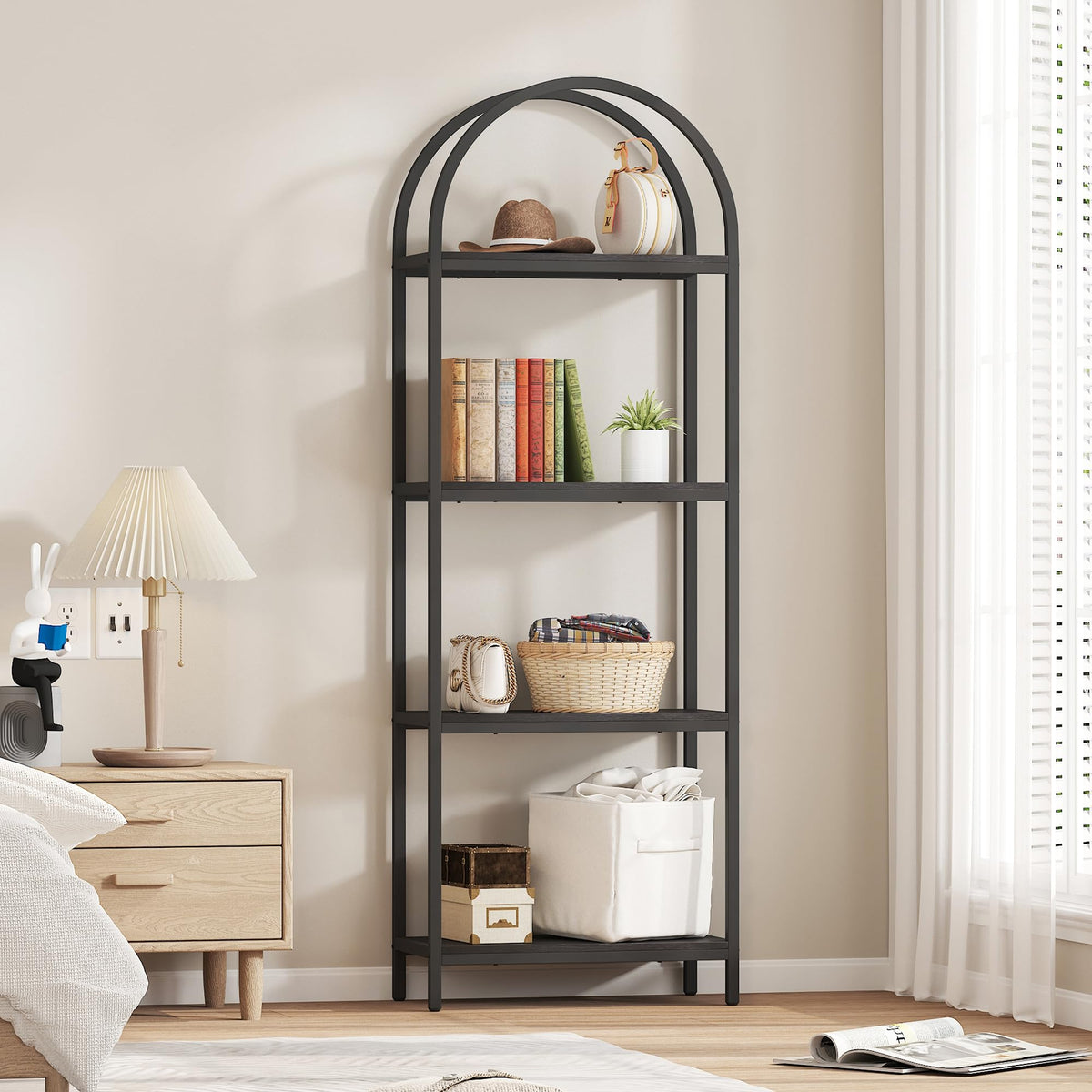 4 Tier Arched Black Bookshelf N6223