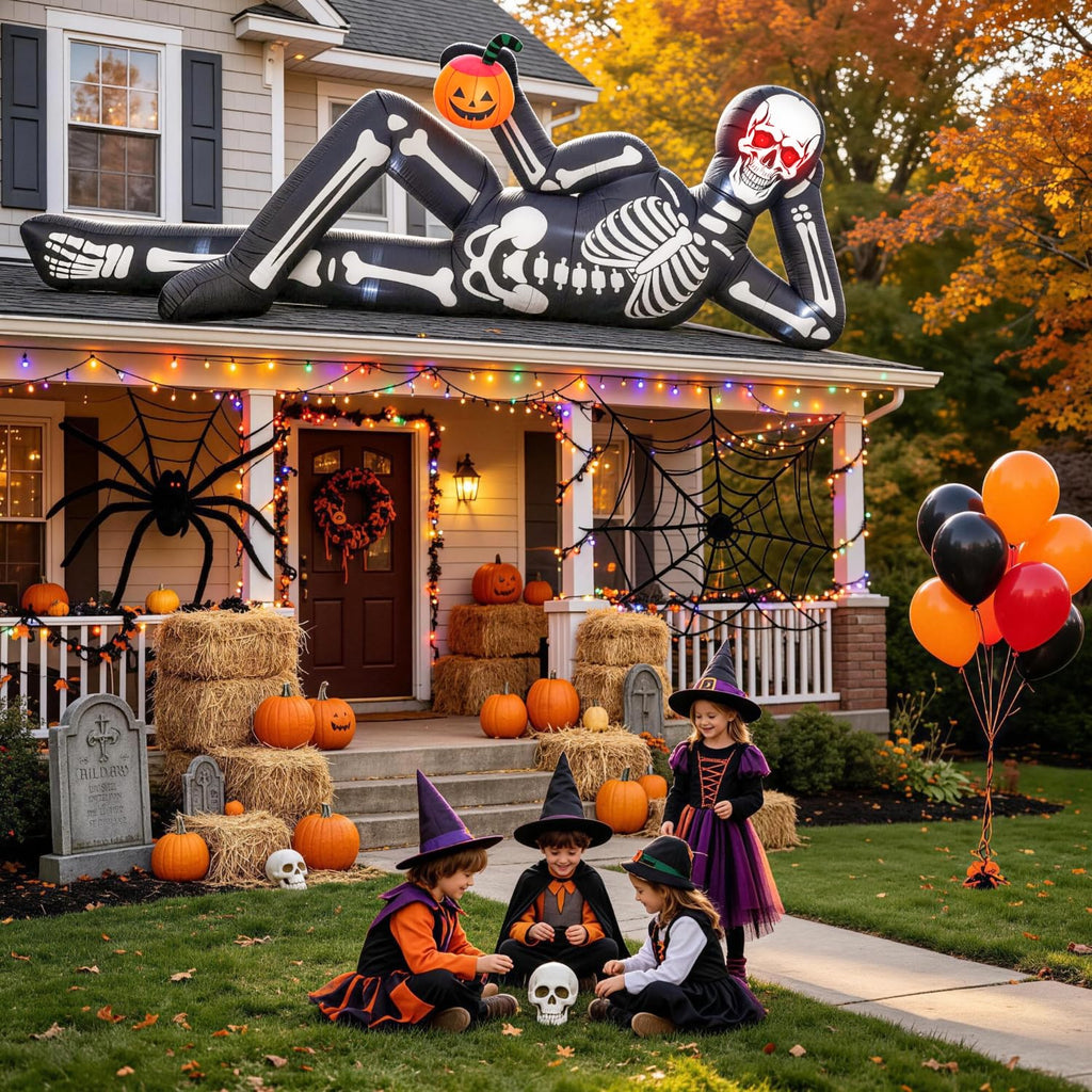 12FT Halloween Inflatable Lying Skeleton Decoration P5424
