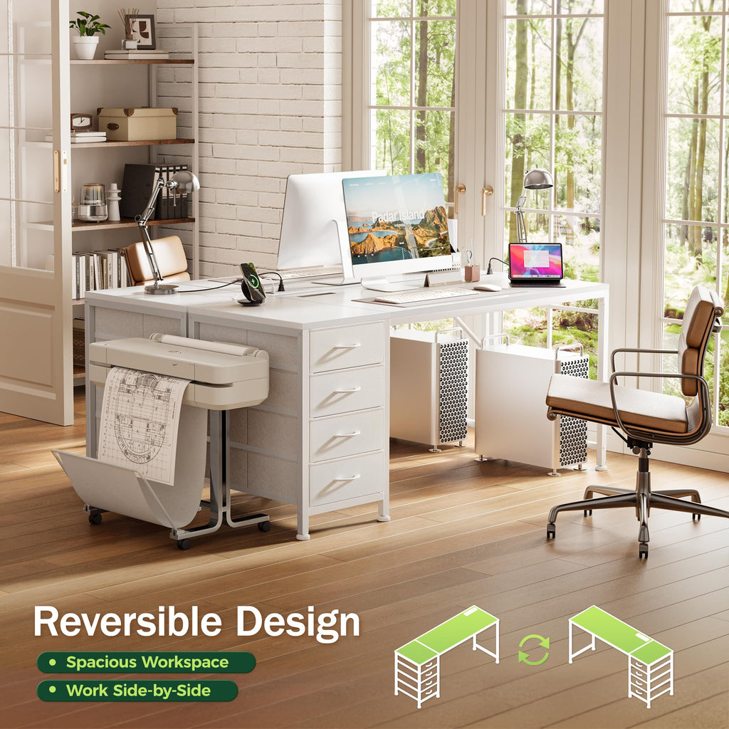 55.1 Inch White Desk with Power Outlets and USB-C Port J696683
