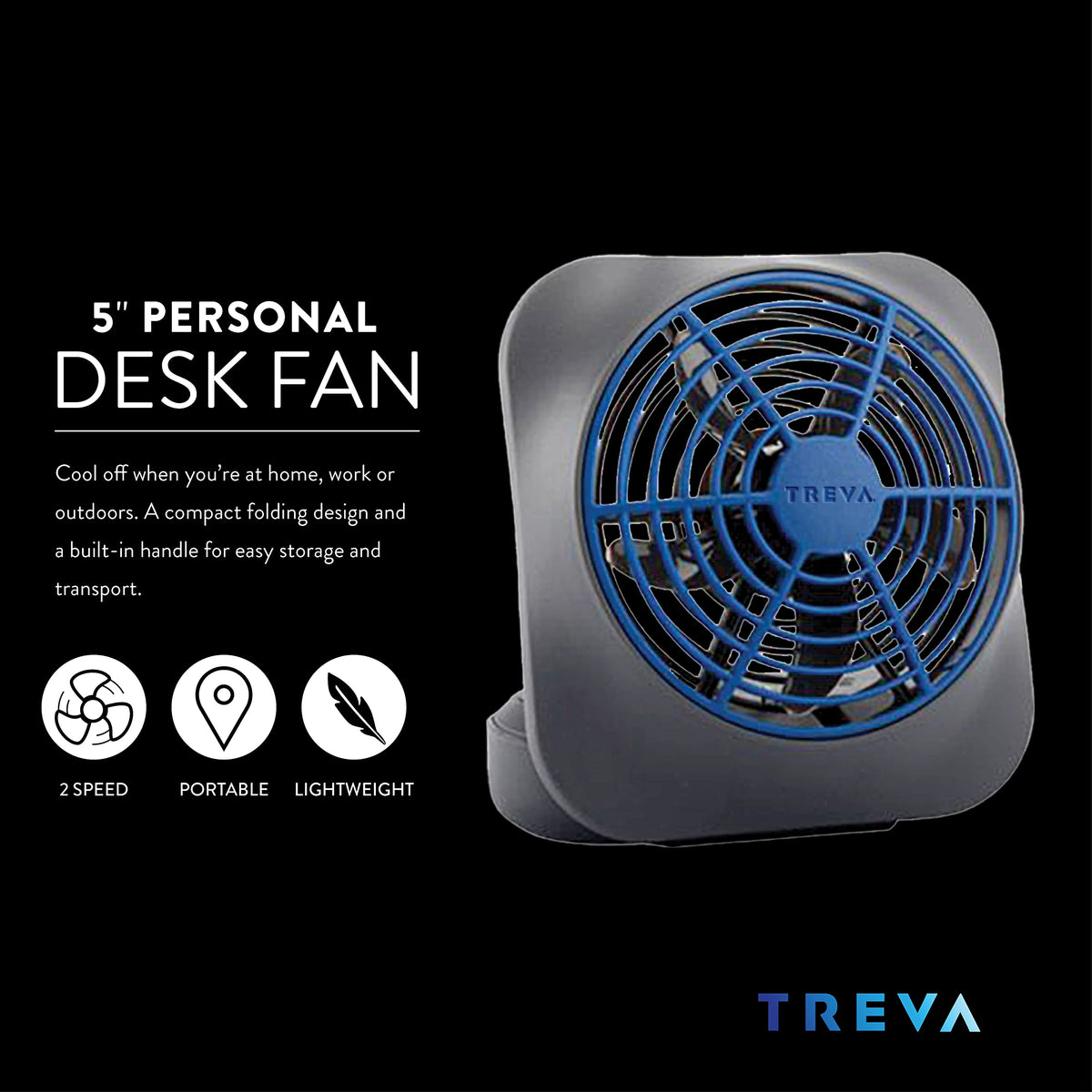 Portable Battery Powered Desk Fan 2-Speed Dark Blue F655566