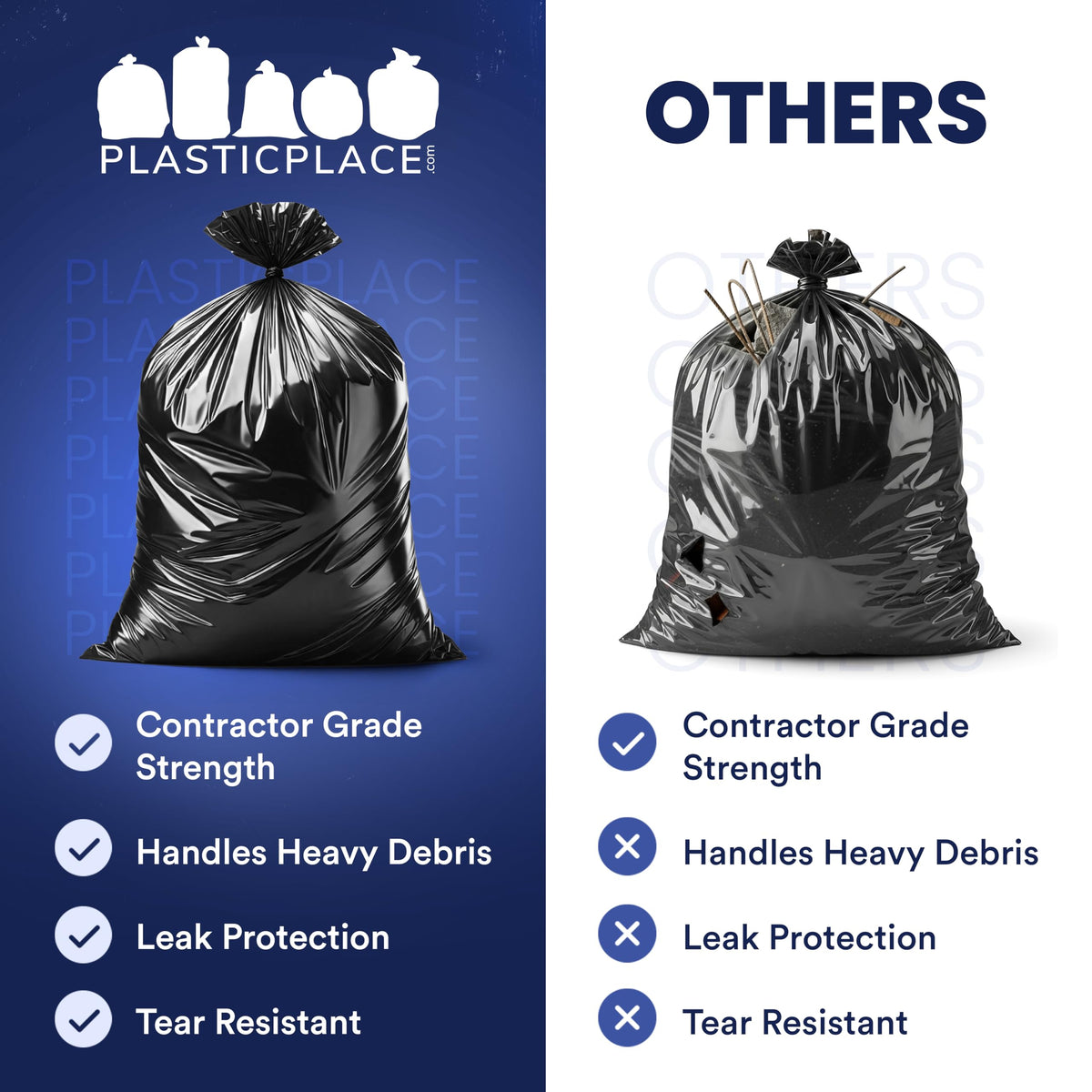 Black Heavy Duty 40-45 Gallon Trash Bags 3.0 Mil 50 Count C23617