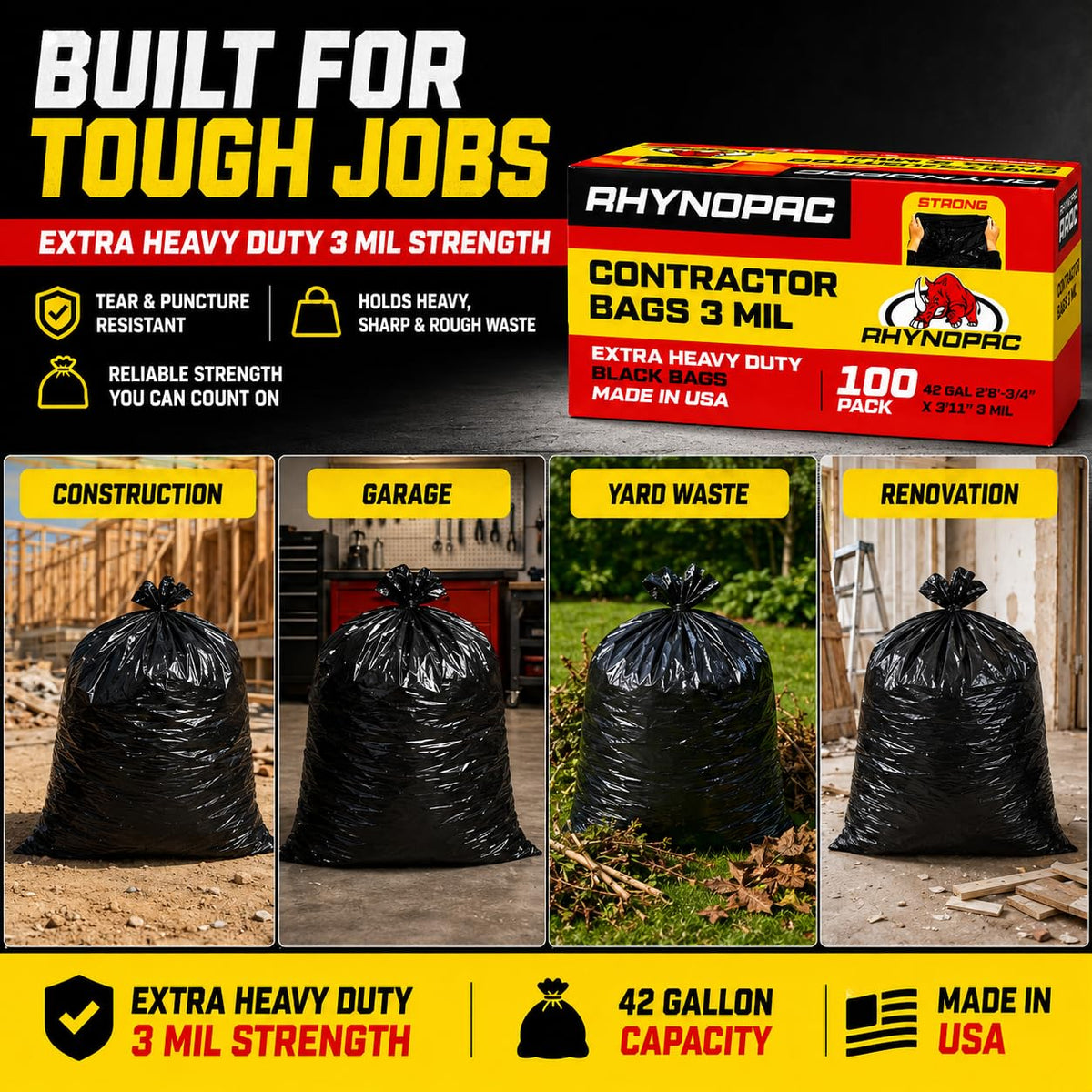 42 Gallon 3 Mil Contractor Trash Bag C6825