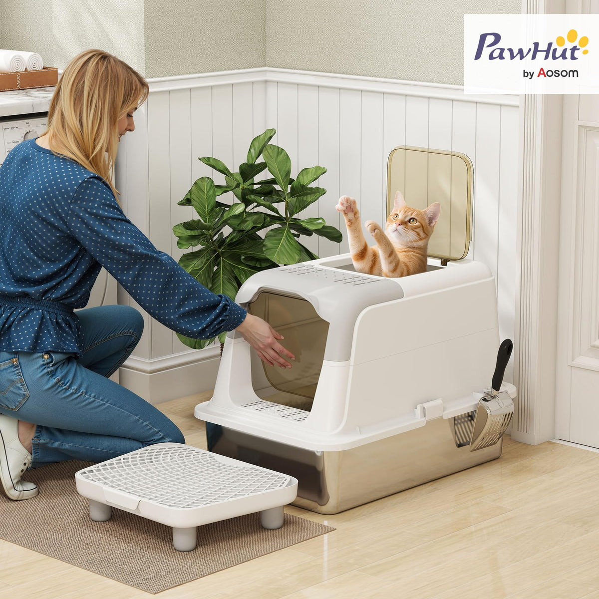 Extra Large Enclosed Stainless Steel Cat Litter Box K2388