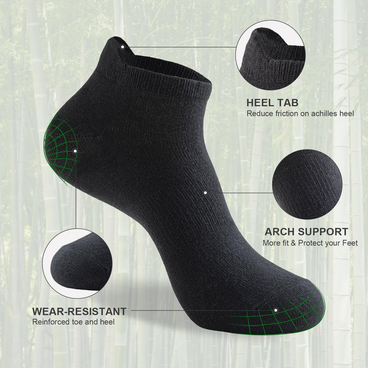 Ankle Socks for Men, 6 Pairs, Bamboo Rayon Breathable Low Cut U526