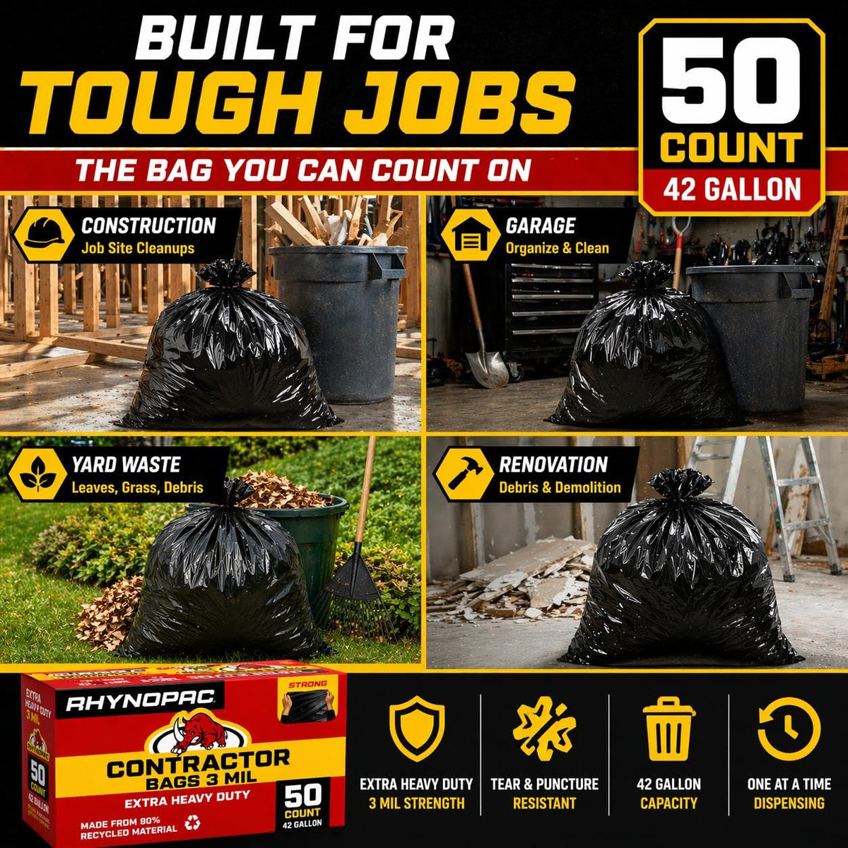 42 Gallon 3 Mil Contractor Trash Bag C6825