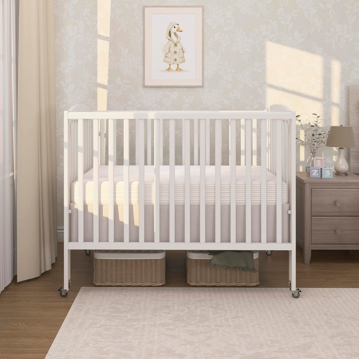 Full Size 2-in-1 Folding Baby Crib White C8920