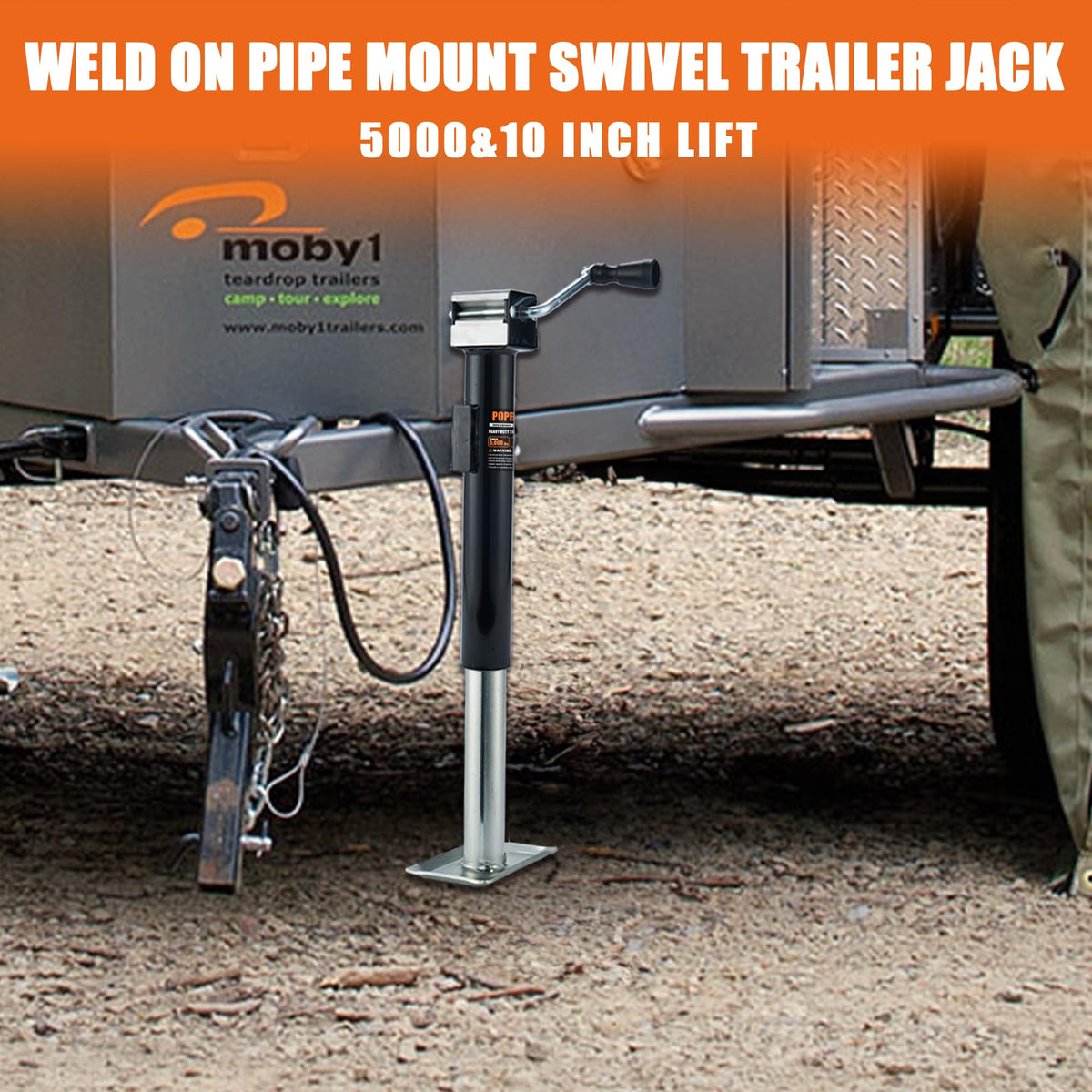 5000lb Weld-on Pipe Swivel Trailer Jack, 10" Vertical Travel T403