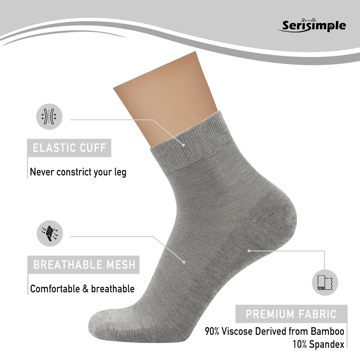Mens Rayon Bamboo Mesh Breathable Ankle Socks 5 Pairs W1705