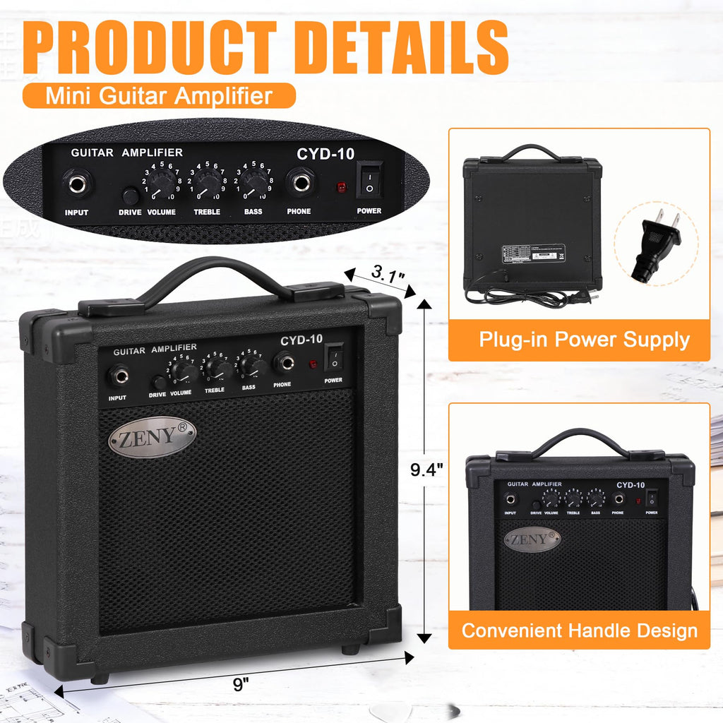 39 Inch Full Size Electric Guitar Kit with Strap, Amp, Case Bag and Strings G8377