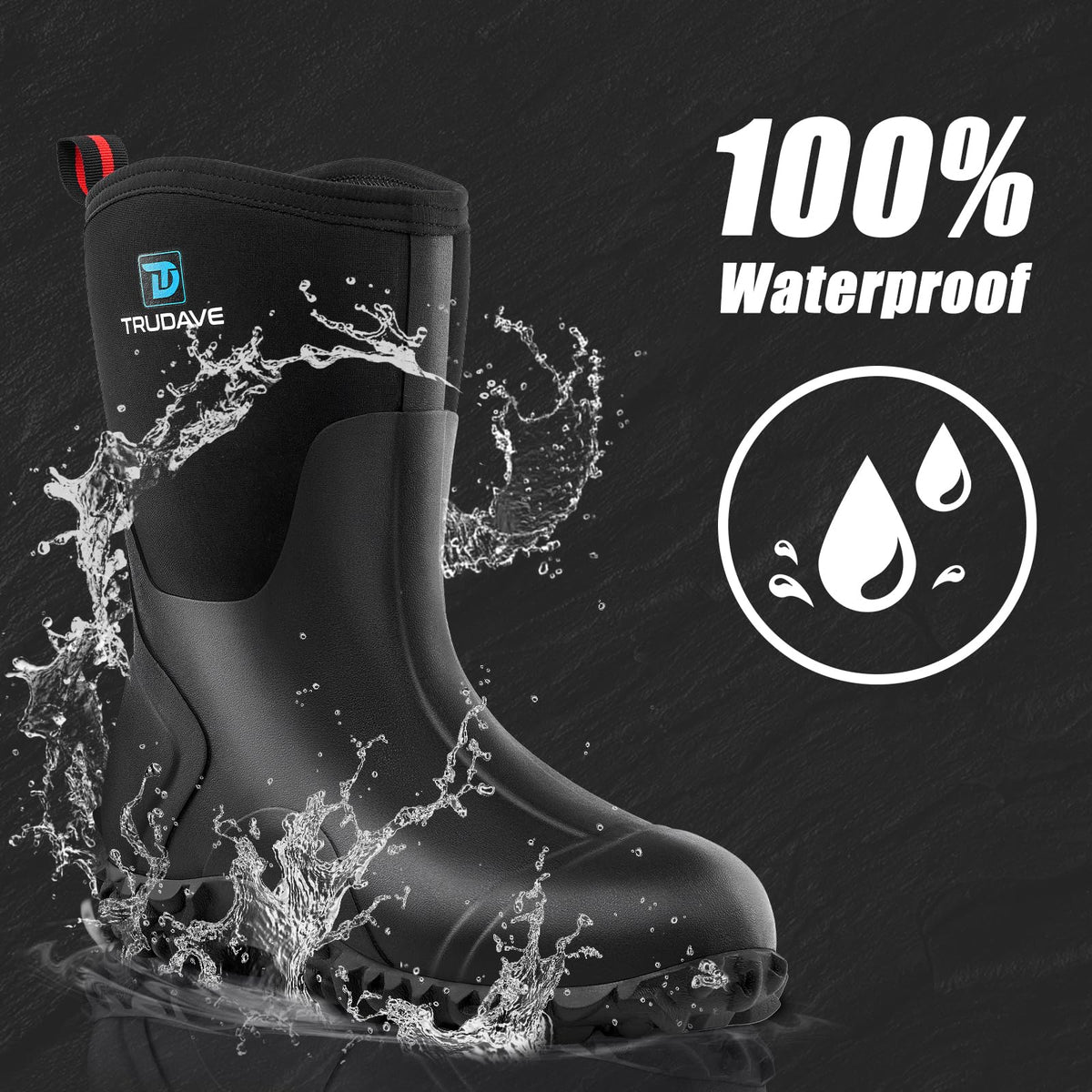 Rubber Boots with Steel Shank, 6mm Neoprene Mid Calf Rain Boots L56267